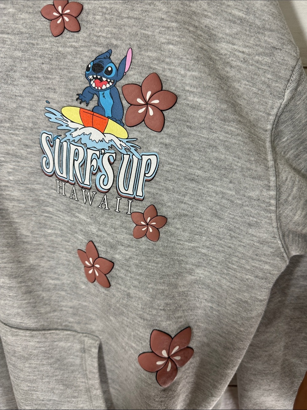 Disney Lilo & Stitch "Surf's Up Hawaii" Full Zip Graphic Hoodie Gray Large 12-14 - Picture 3 of 16